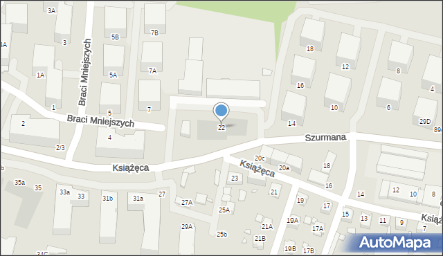 Katowice, Książęca, 22, mapa Katowic