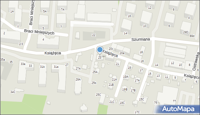 Katowice, Książęca, 23, mapa Katowic