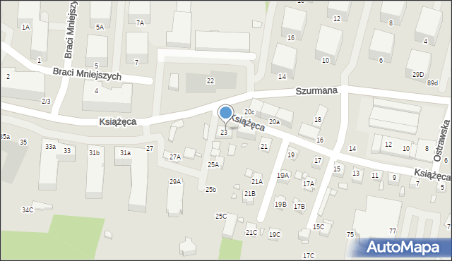 Katowice, Książęca, 25, mapa Katowic