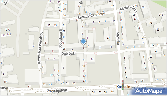 Koszalin, Księżnej Anastazji, 1, mapa Koszalina