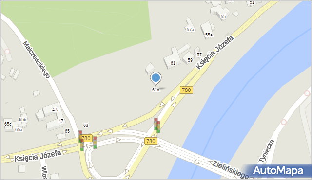 Kraków, Księcia Józefa, 61a, mapa Krakowa