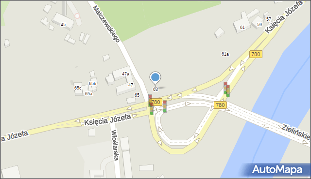 Kraków, Księcia Józefa, 63, mapa Krakowa