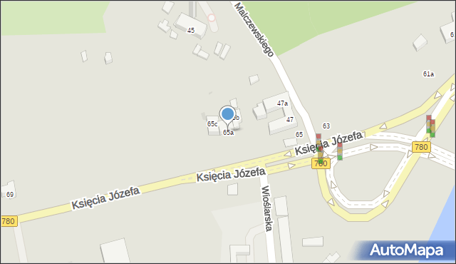 Kraków, Księcia Józefa, 65a, mapa Krakowa