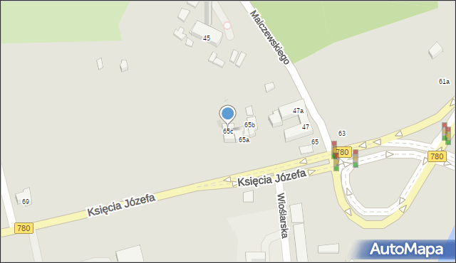 Kraków, Księcia Józefa, 65c, mapa Krakowa