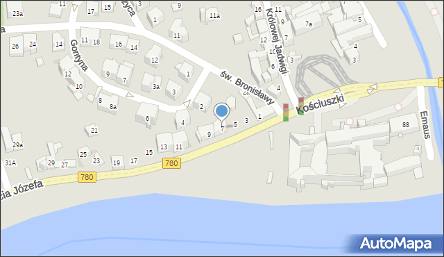 Kraków, Księcia Józefa, 7, mapa Krakowa