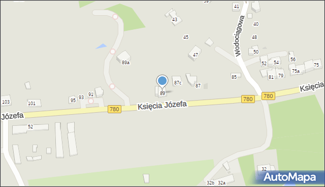 Kraków, Księcia Józefa, 89, mapa Krakowa