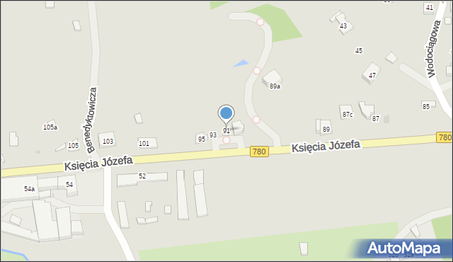 Kraków, Księcia Józefa, 91, mapa Krakowa