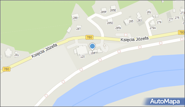 Kraków, Księcia Józefa, 118, mapa Krakowa