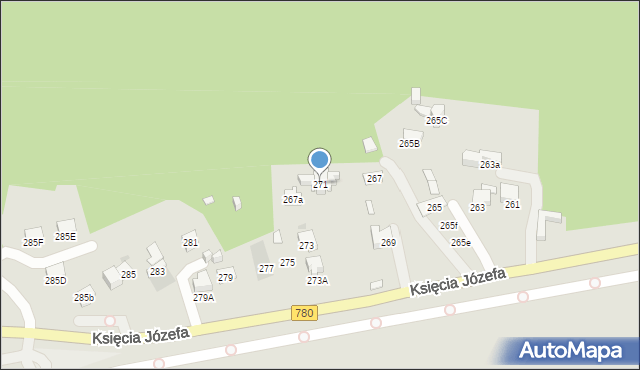 Kraków, Księcia Józefa, 271, mapa Krakowa