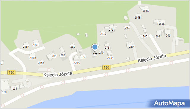 Kraków, Księcia Józefa, 277, mapa Krakowa