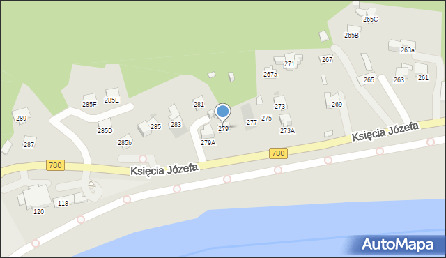 Kraków, Księcia Józefa, 279, mapa Krakowa