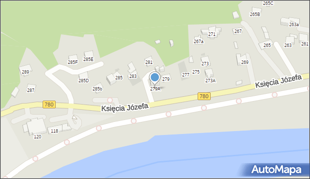 Kraków, Księcia Józefa, 279A, mapa Krakowa