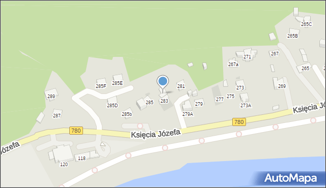 Kraków, Księcia Józefa, 283a, mapa Krakowa
