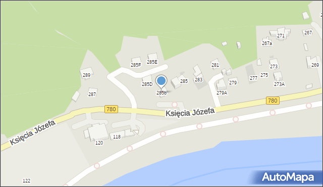 Kraków, Księcia Józefa, 285b, mapa Krakowa