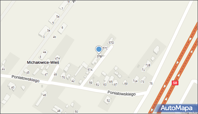 Michałowice-Wieś, Księcia Józefa Poniatowskiego, 57B, mapa Michałowice-Wieś