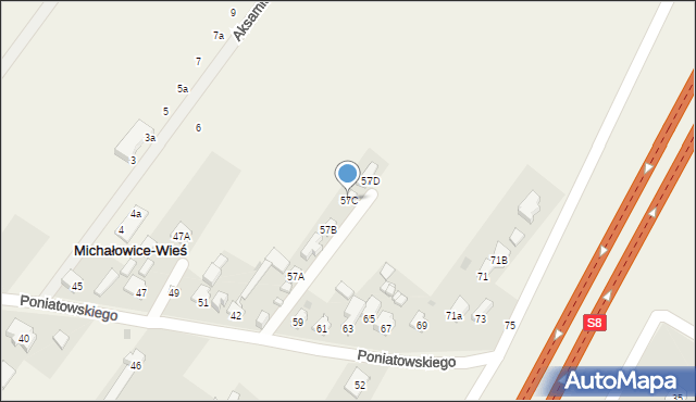 Michałowice-Wieś, Księcia Józefa Poniatowskiego, 57C, mapa Michałowice-Wieś