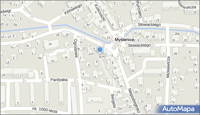 Myślenice, Księcia Józefa Poniatowskiego, 4, mapa Myślenice