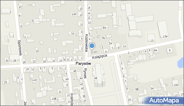 Parysów, Książęca, 1, mapa Parysów