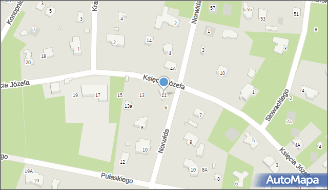 Piaseczno, Księcia Józefa, 11, mapa Piaseczno