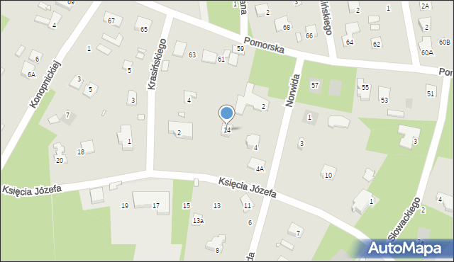 Piaseczno, Księcia Józefa, 14, mapa Piaseczno