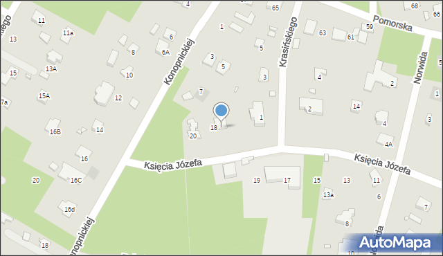 Piaseczno, Księcia Józefa, 18a, mapa Piaseczno