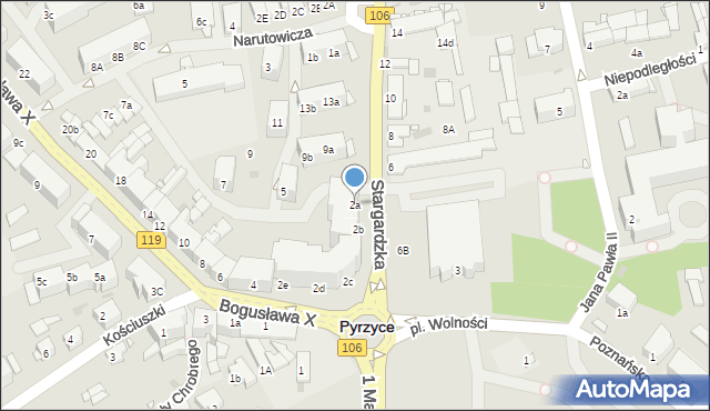 Pyrzyce, Księcia Bogusława X, 2a, mapa Pyrzyce