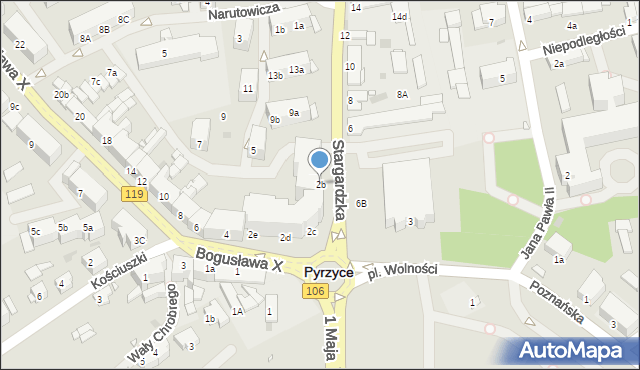 Pyrzyce, Księcia Bogusława X, 2b, mapa Pyrzyce