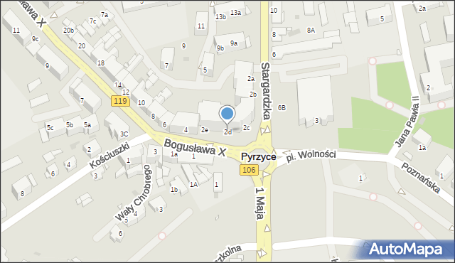 Pyrzyce, Księcia Bogusława X, 2d, mapa Pyrzyce