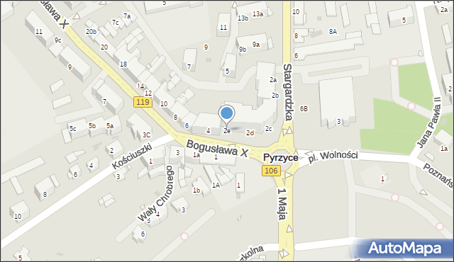 Pyrzyce, Księcia Bogusława X, 2e, mapa Pyrzyce