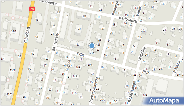 Rybnik, Księcia Józefa Poniatowskiego, 21a, mapa Rybnika