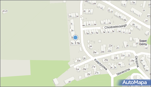 Sopot, Księżycowa, 5, mapa Sopotu