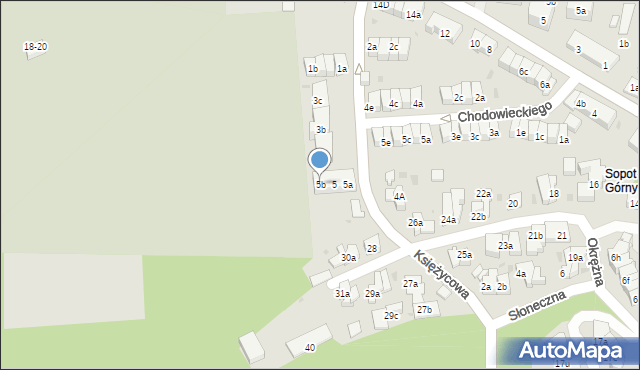 Sopot, Księżycowa, 5b, mapa Sopotu