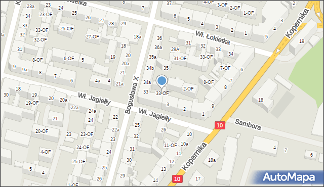 Szczecin, Księcia Bogusława X, 33-OF, mapa Szczecina