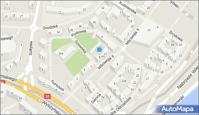 Szczecin, Księcia Mściwoja II, 9, mapa Szczecina