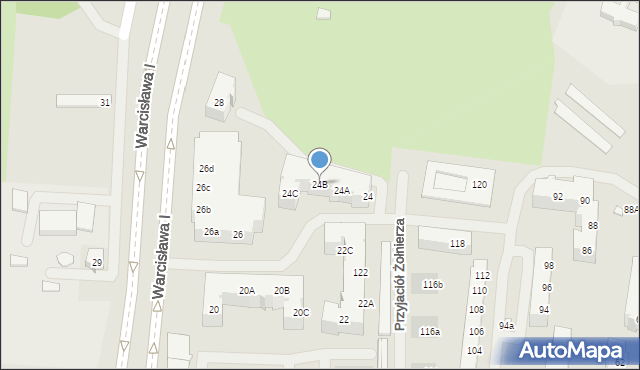 Szczecin, Księcia Warcisława I, 24B, mapa Szczecina
