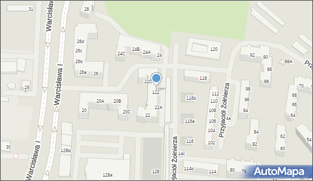 Szczecin, Księcia Warcisława I, 22B, mapa Szczecina