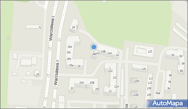 Szczecin, Księcia Warcisława I, 24C, mapa Szczecina