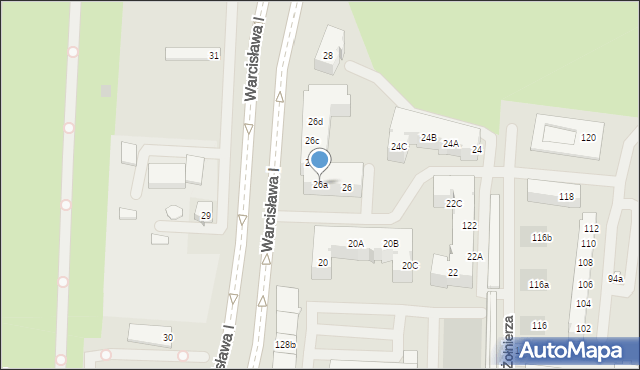 Szczecin, Księcia Warcisława I, 26a, mapa Szczecina