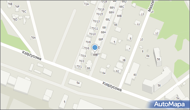 Warszawa, Księżycowa, 68B, mapa Warszawy