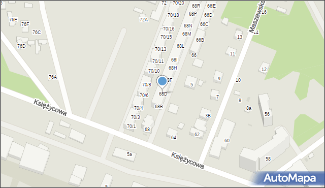Warszawa, Księżycowa, 68D, mapa Warszawy