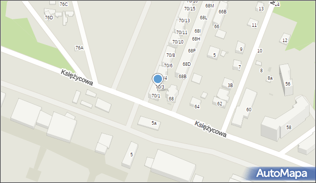 Warszawa, Księżycowa, 70/2, mapa Warszawy