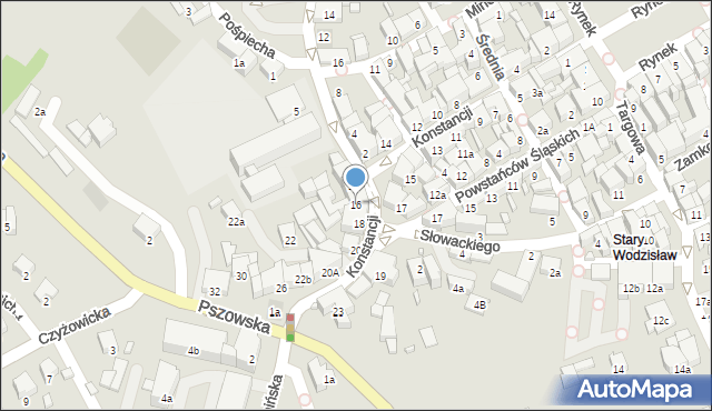 Wodzisław Śląski, Księżnej Konstancji, 16, mapa Wodzisławia Śląskiego