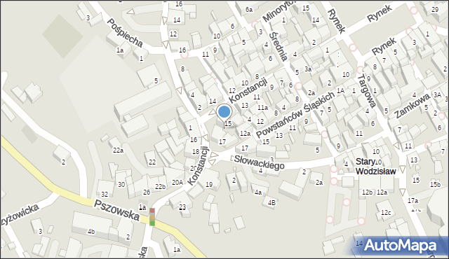 Wodzisław Śląski, Księżnej Konstancji, 17a, mapa Wodzisławia Śląskiego
