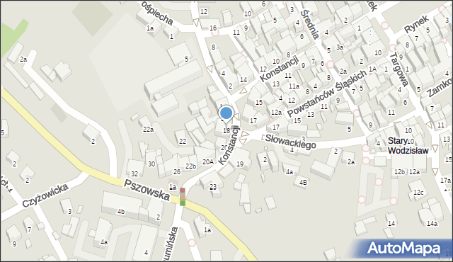 Wodzisław Śląski, Księżnej Konstancji, 18, mapa Wodzisławia Śląskiego