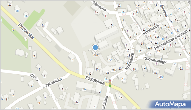 Wodzisław Śląski, Księżnej Konstancji, 22a, mapa Wodzisławia Śląskiego