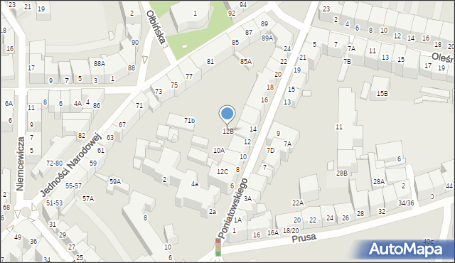 Wrocław, Księcia Józefa Poniatowskiego, 12B, mapa Wrocławia