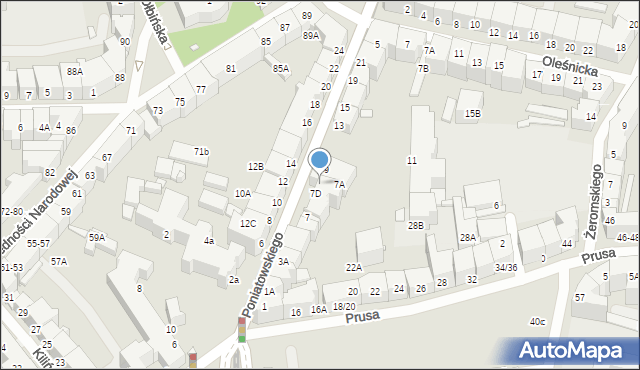 Wrocław, Księcia Józefa Poniatowskiego, 7E, mapa Wrocławia