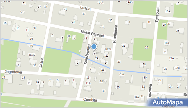 Zalesie Górne, Księżycowa, 5, mapa Zalesie Górne