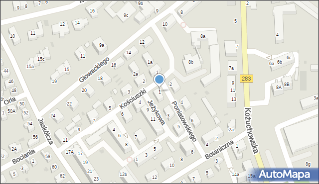 Zielona Góra, Księcia Józefa Poniatowskiego, 1, mapa Zielona Góra