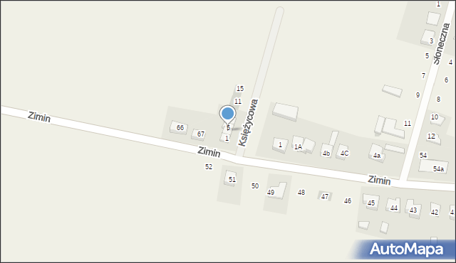 Zimin, Księżycowa, 3, mapa Zimin